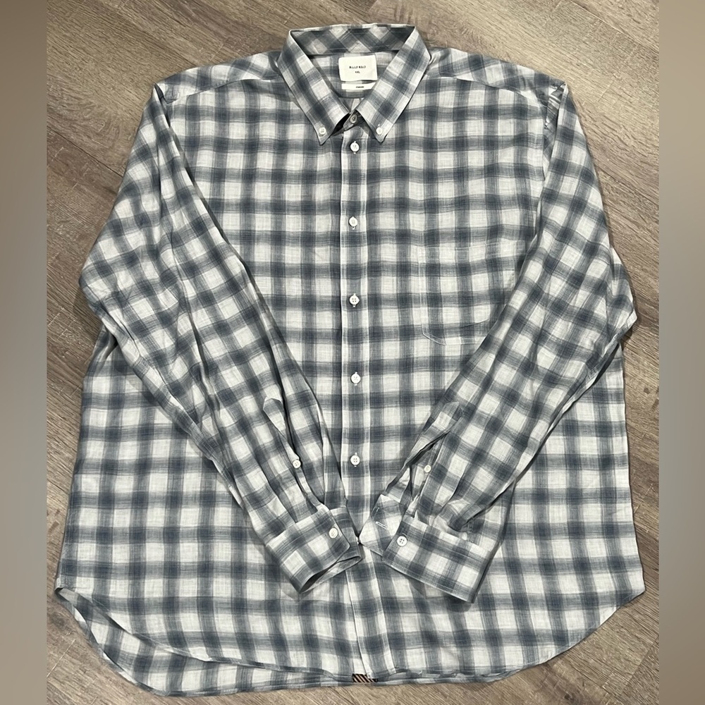 Men’s XXL Billy Reid Standard Fit Button Front Checkered Plaid Gray Cotton Shirt